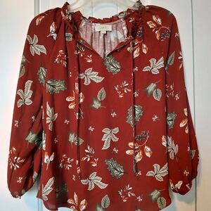 LOFT Women's Red Floral Top